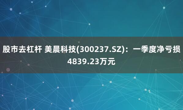股市去杠杆 美晨科技(300237.SZ):一季度净亏损4839.23万元