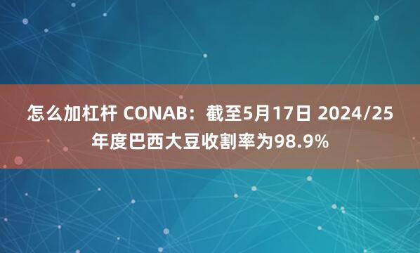 怎么加杠杆 CONAB：截至5月17日 2024/25年度巴西大豆收割率为98.9%