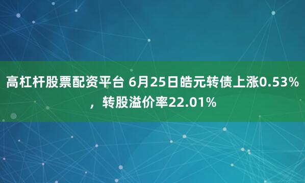 高杠杆股票配资平台 6月25日皓元转债上涨0.53%，转股溢价率22.01%