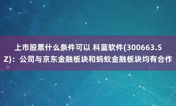 上市股票什么条件可以 科蓝软件(300663.SZ):公司与京东金融板块和蚂蚁金融板块均有合作