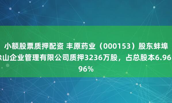小额股票质押配资 丰原药业（000153）股东蚌埠涂山企业管理有限公司质押3236万股，占总股本6.96%