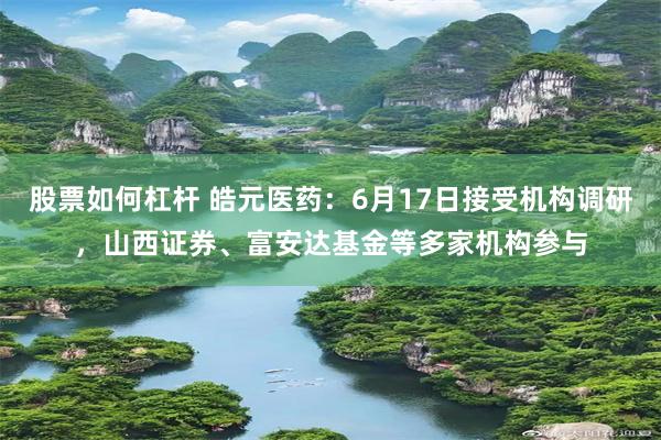 股票如何杠杆 皓元医药：6月17日接受机构调研，山西证券、富安达基金等多家机构参与