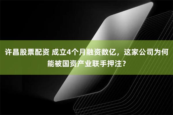 许昌股票配资 成立4个月融资数亿,这家公司为何能被国资产业联手押注?